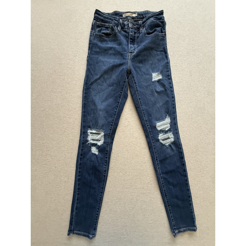 Levi's Woman's 721 High Rise Skinny Blue Jeans Size 24 Distressed